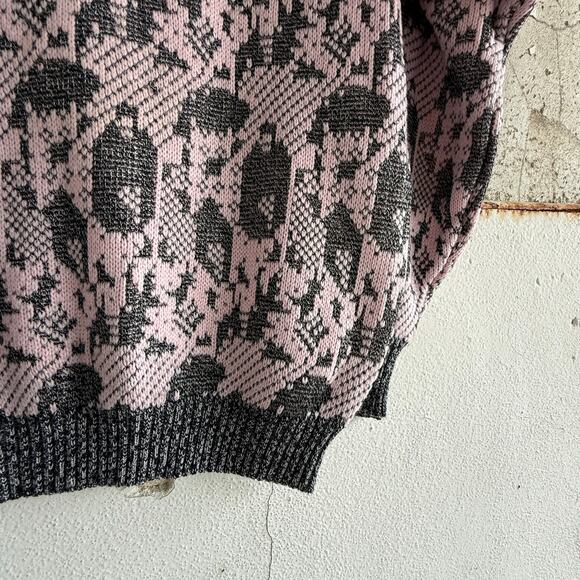 Vintage Sweater Womens L Pink Black Abstract Geometric Knit Pullover Soft Grunge - Picture 2 of 5